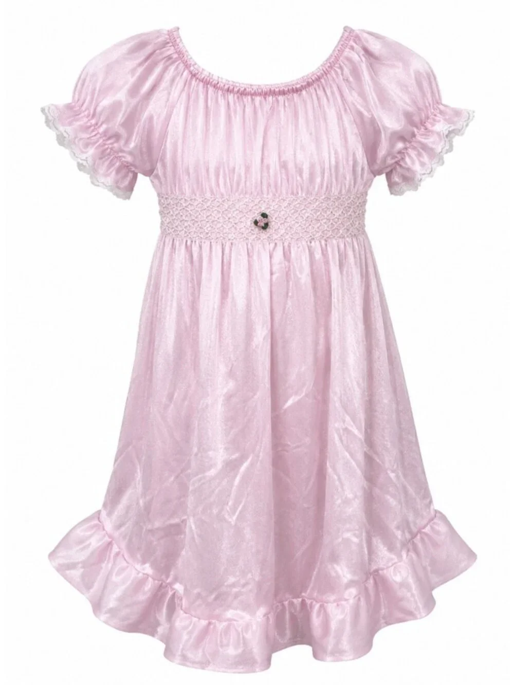 VTG Candlesticks Nightgown 2T Pink Satin Lace Cottagecore Prairie Union Made USA